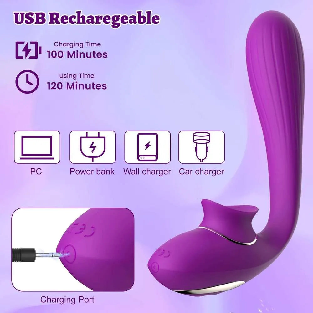 2 in 1 Bendable Clitoralis Vibrators for Women Licking Clit Sucking Stimulator Dildo Sex Toys for Adults Female Masturbator 18