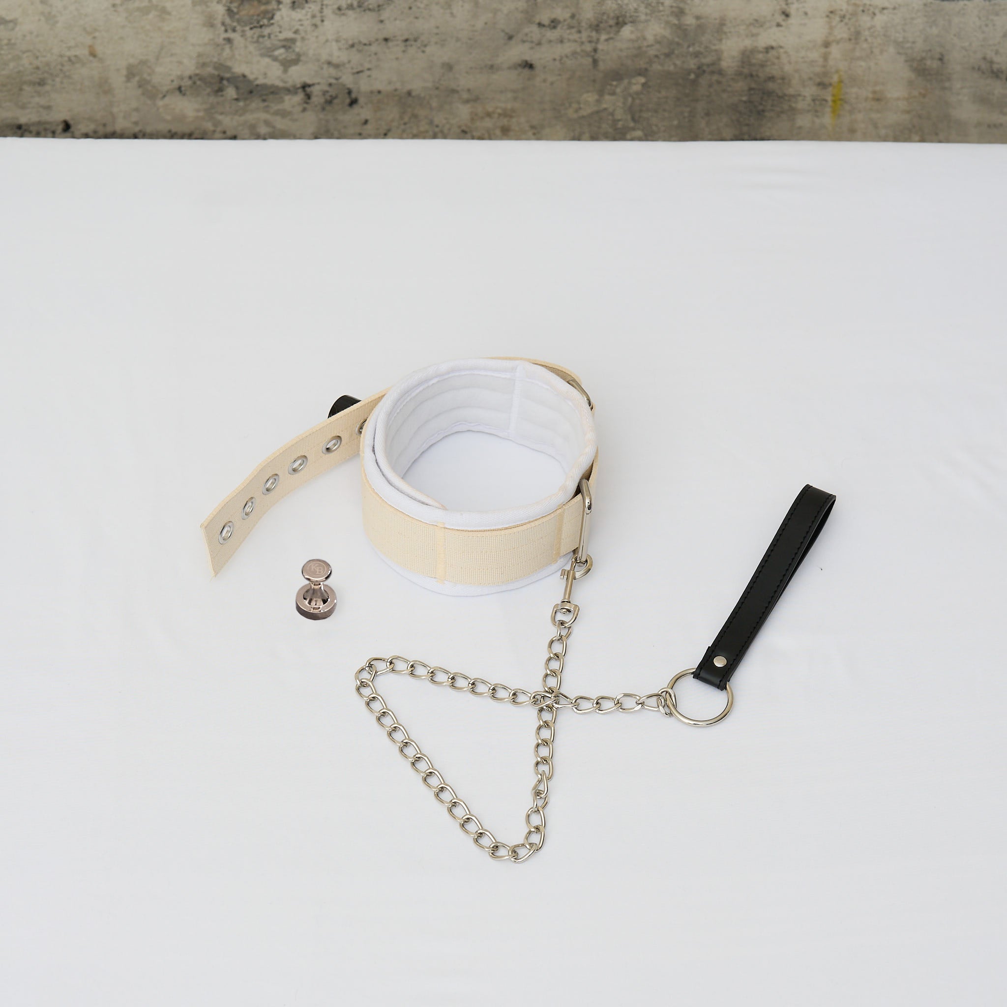 BDSM Collar Restraint with Chain White