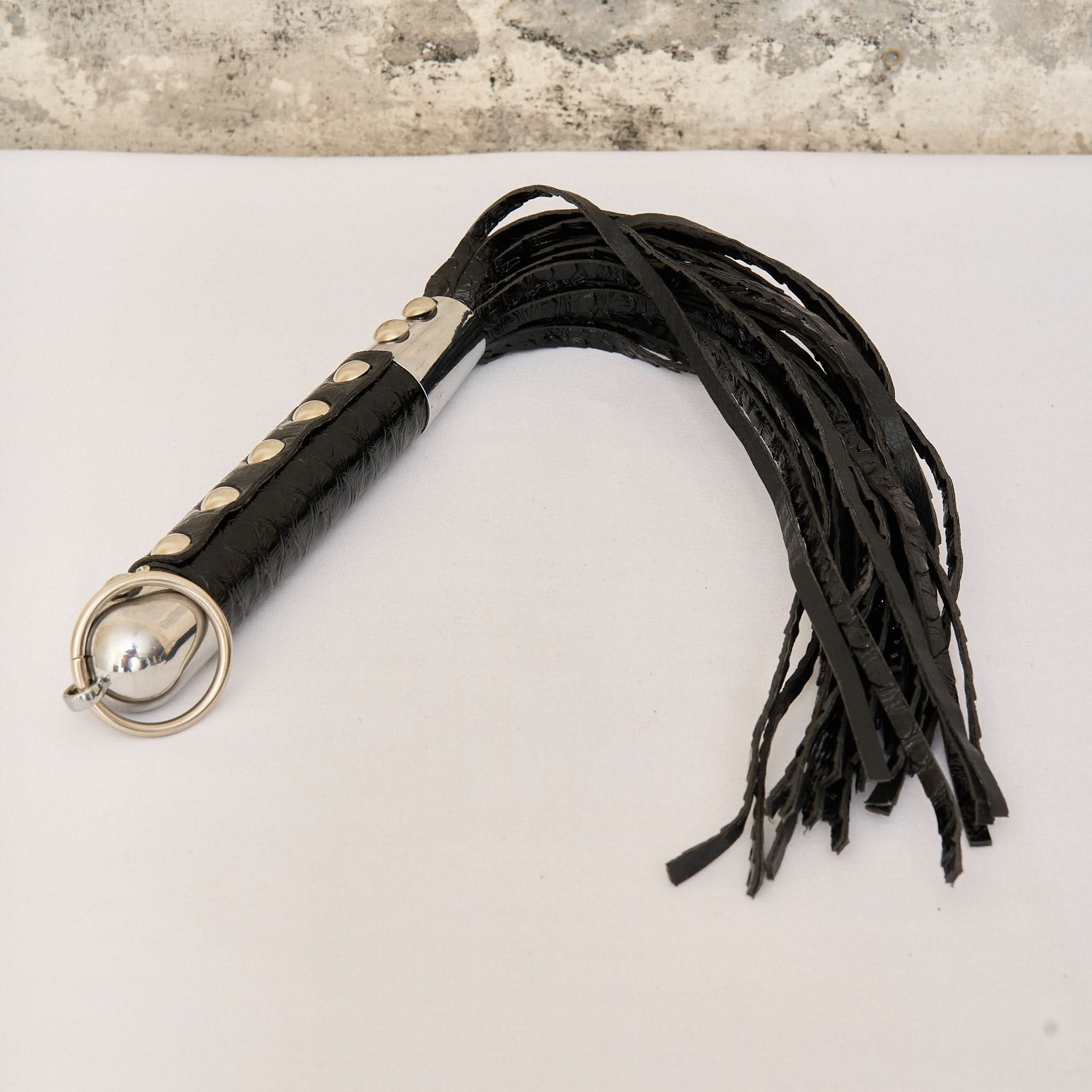 Black Latex Flogger Whip