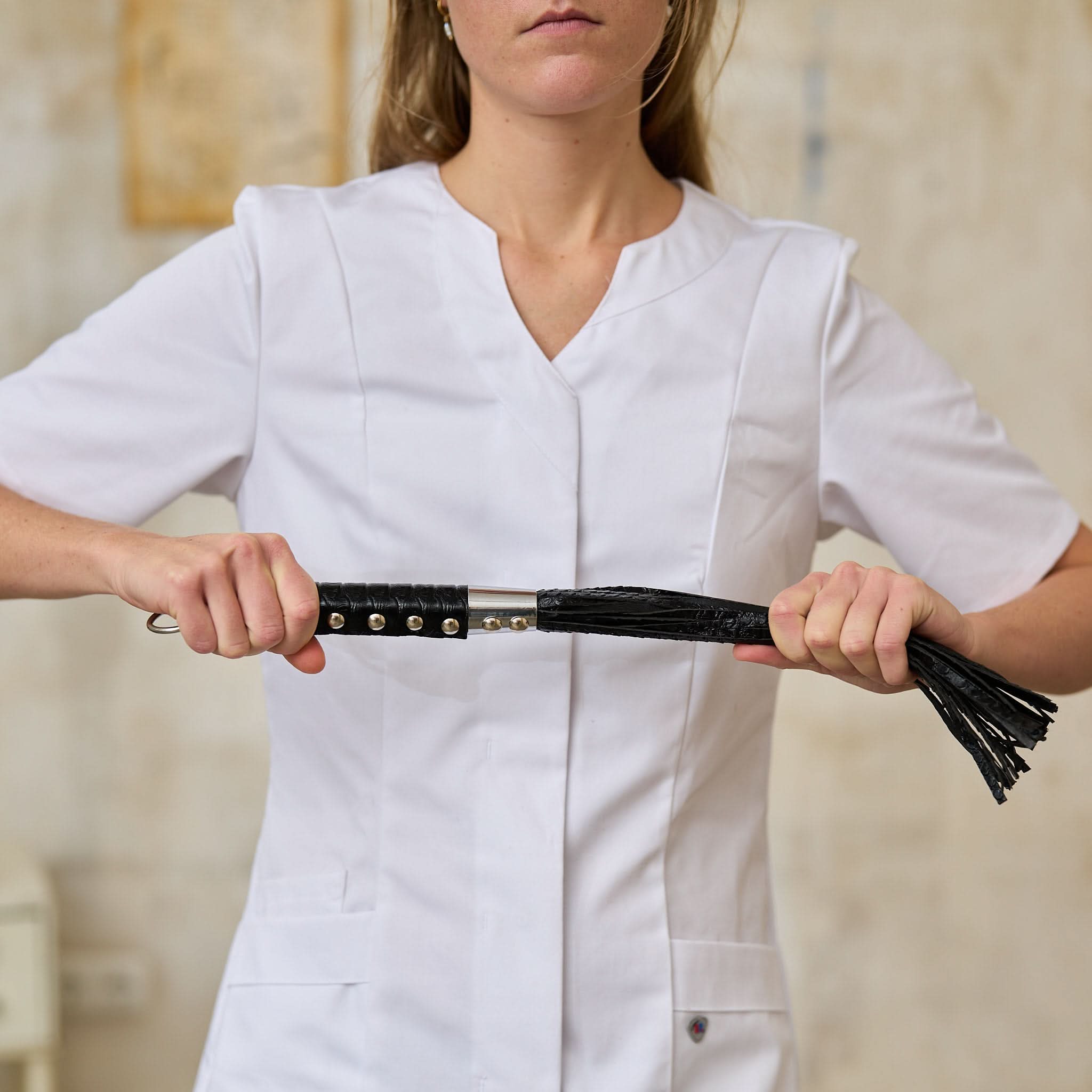 Black Latex Flogger Whip