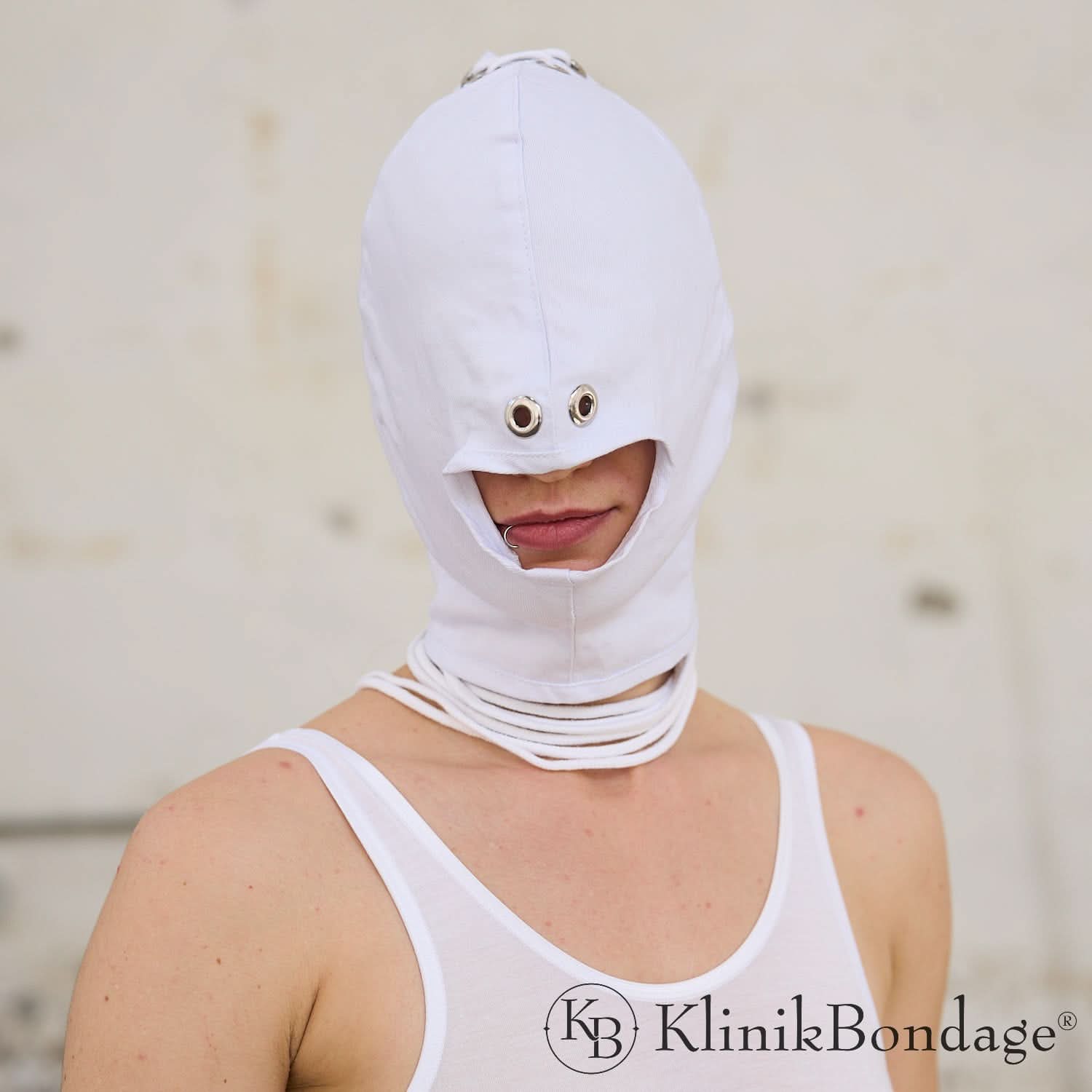 White BDSM Mask with Mouth Opening