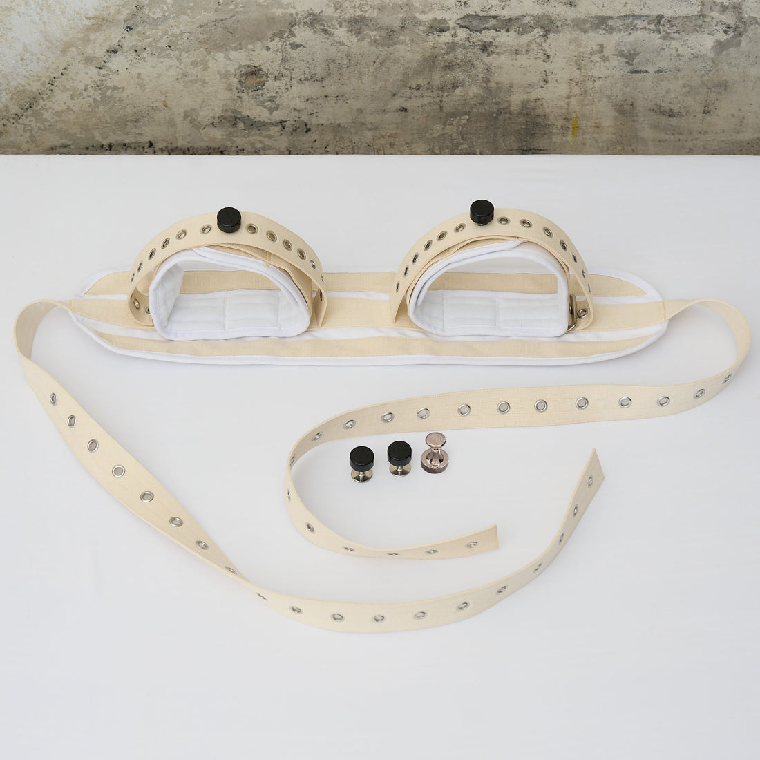 White Bed Leg Restraint with Connecting Strap